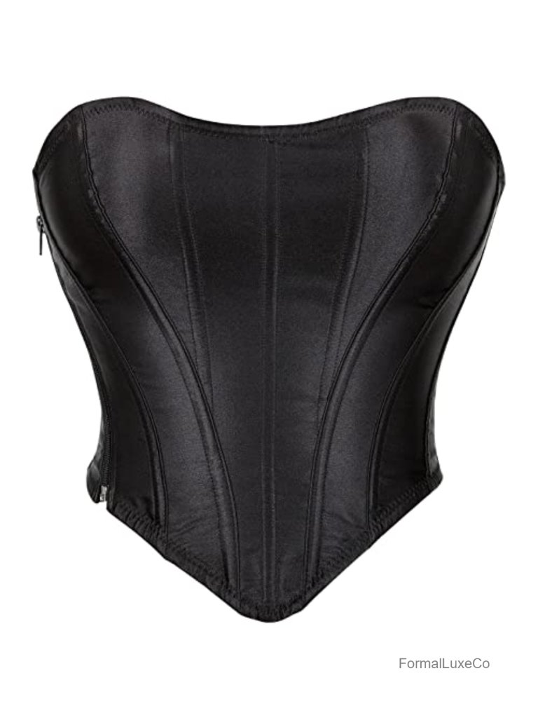 Black Satin Corset Top Strapless Bustier Crop Party Halloween Costume